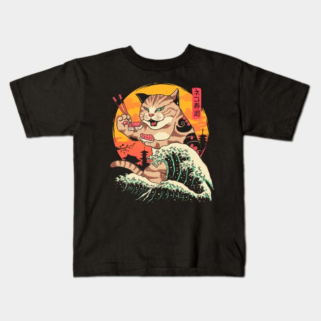 Neko Sushi Wave Kids T-Shirt by Vincent Trinidad Art